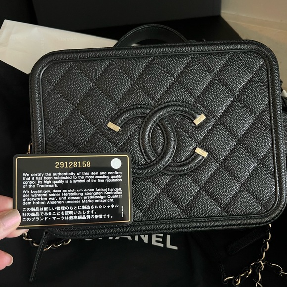 Chanel Medium Black Filigree Quilted Calf Grain Vanity Case w Handle - 20C - NWT - Picture 10 of 11